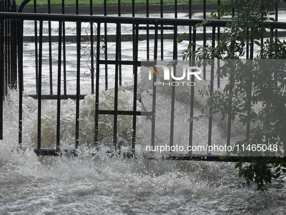 Roads along the Potomac River in Washington, D.C., were flooded due to Tropical Storm Debby on August 9, 2024 