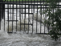 Roads along the Potomac River in Washington, D.C., were flooded due to Tropical Storm Debby on August 9, 2024 (