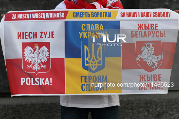 KRAKOW, POLAND - AUGUST 9:
Members of the Belarusian diaspora gather at Krakow's Market Square for the Day of Solidarity with Belarus rally,...