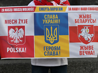 KRAKOW, POLAND - AUGUST 9:
Members of the Belarusian diaspora gather at Krakow's Market Square for the Day of Solidarity with Belarus rally,...