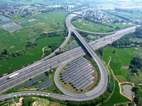 A sub-belt photovoltaic power station is being shown in the G5011 Wuhu-Hefei Expressway test tunnel in Chaohu, China, on August 9, 2024. (