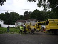 A large tree is uprooting and causing major damage to a home on Wynetta Place during severe weather impacting the northeastern United States...