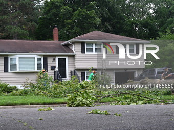 A large tree is uprooting and causing major damage to a home on Wynetta Place during severe weather impacting the northeastern United States...