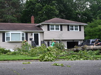 A large tree is uprooting and causing major damage to a home on Wynetta Place during severe weather impacting the northeastern United States...