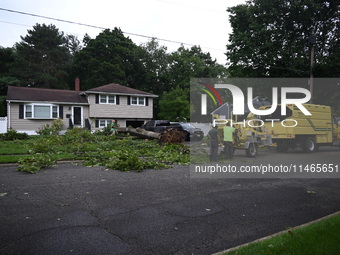 A large tree is uprooting and causing major damage to a home on Wynetta Place during severe weather impacting the northeastern United States...