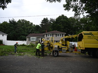 A large tree is uprooting and causing major damage to a home on Wynetta Place during severe weather impacting the northeastern United States...