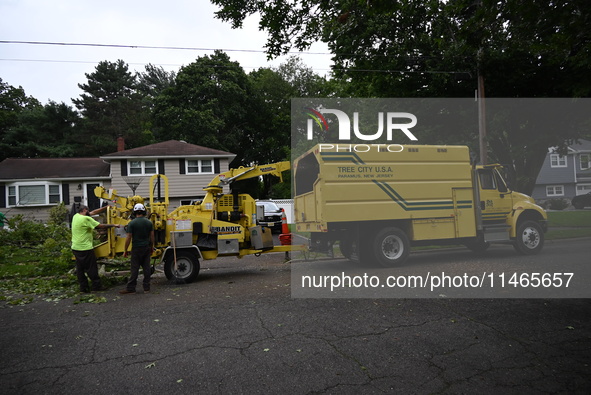 A large tree is uprooting and causing major damage to a home on Wynetta Place during severe weather impacting the northeastern United States...