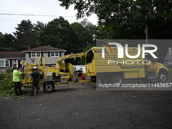 A large tree is uprooting and causing major damage to a home on Wynetta Place during severe weather impacting the northeastern United States...