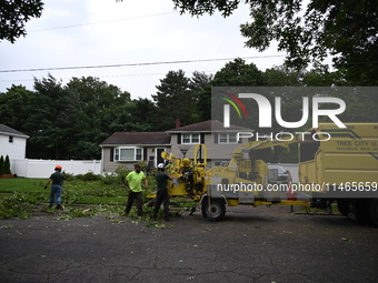 A large tree is uprooting and causing major damage to a home on Wynetta Place during severe weather impacting the northeastern United States...