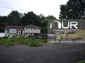 A large tree is uprooting and causing major damage to a home on Wynetta Place during severe weather impacting the northeastern United States...