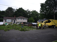 A large tree is uprooting and causing major damage to a home on Wynetta Place during severe weather impacting the northeastern United States...