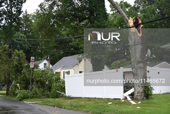 A large tree is damaging a fence, causing power lines to come down, and causing severe damage to a home during severe weather impacting the...