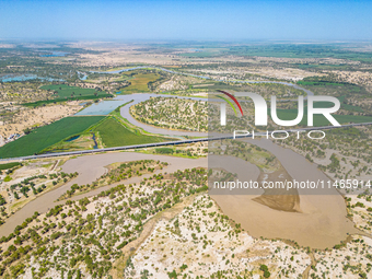 The meandering Tarim River is nourishing vegetation along its banks in the Weili section of the middle and lower reaches of the Tarim River...