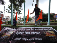 A group of Nepali Hindu demonstrators is staging a protest in Kathmandu, Nepal, on August 10, 2024, demanding protection of Hindu and Buddhi...