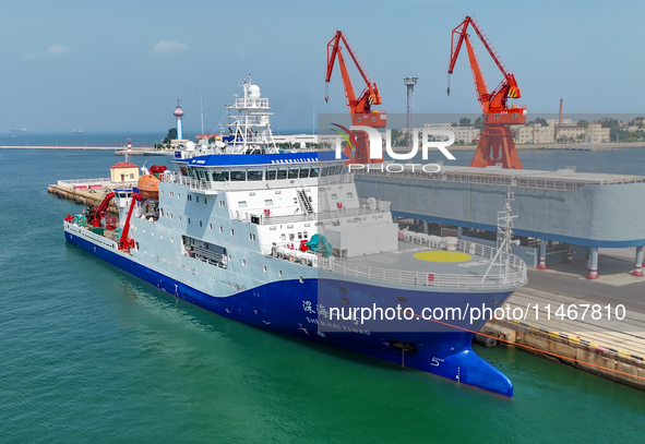 The Deep-sea No. 1 ocean research ship is about to leave in Qingdao, China, on August 11, 2024. 