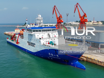 The Deep-sea No. 1 ocean research ship is about to leave in Qingdao, China, on August 11, 2024. (