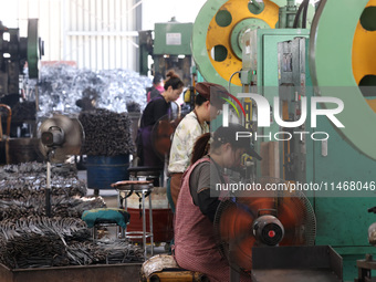 Workers of an enterprise are producing scissors on the production line at Yanshan Ocean Knife and Scissors Industrial Park in Zherong County...