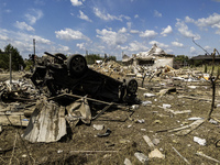 A residential building in a village in the Kyiv region is being heavily damaged during a massive Russian missile and drone attack on Ukraine...