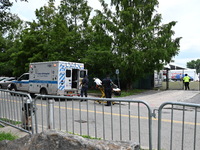 A male is being stabbed in the torso at Randall's Island Migrant Shelter in Manhattan, New York, United States, on August 11, 2024. At appro...