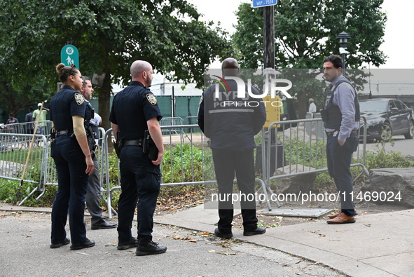 A male is being stabbed in the torso at Randall's Island Migrant Shelter in Manhattan, New York, United States, on August 11, 2024. At appro...