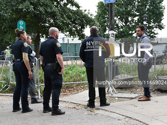 A male is being stabbed in the torso at Randall's Island Migrant Shelter in Manhattan, New York, United States, on August 11, 2024. At appro...