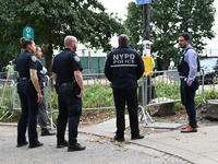 A male is being stabbed in the torso at Randall's Island Migrant Shelter in Manhattan, New York, United States, on August 11, 2024. At appro...