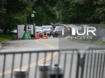 A male is being stabbed in the torso at Randall's Island Migrant Shelter in Manhattan, New York, United States, on August 11, 2024. At appro...