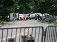 A male is being stabbed in the torso at Randall's Island Migrant Shelter in Manhattan, New York, United States, on August 11, 2024. At appro...