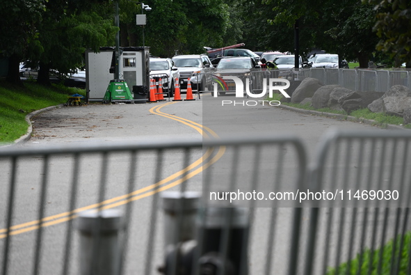 A male is being stabbed in the torso at Randall's Island Migrant Shelter in Manhattan, New York, United States, on August 11, 2024. At appro...