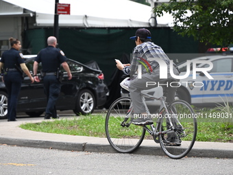 A male is being stabbed in the torso at Randall's Island Migrant Shelter in Manhattan, New York, United States, on August 11, 2024. At appro...