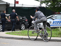 A male is being stabbed in the torso at Randall's Island Migrant Shelter in Manhattan, New York, United States, on August 11, 2024. At appro...