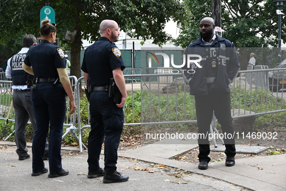 A male is being stabbed in the torso at Randall's Island Migrant Shelter in Manhattan, New York, United States, on August 11, 2024. At appro...