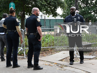 A male is being stabbed in the torso at Randall's Island Migrant Shelter in Manhattan, New York, United States, on August 11, 2024. At appro...