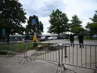 A male is being stabbed in the torso at Randall's Island Migrant Shelter in Manhattan, New York, United States, on August 11, 2024. At appro...