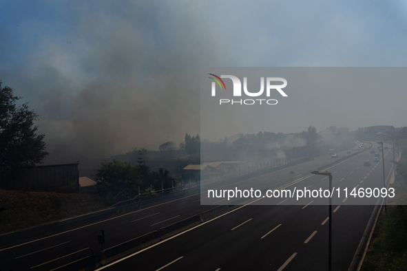 A fire is breaking out in Naples, Italy, on Sunday, in the Capodichino Airport area. The cloud of smoke is invading the A56 at the height of...