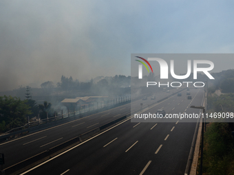 A fire is breaking out in Naples, Italy, on Sunday, in the Capodichino Airport area. The cloud of smoke is invading the A56 at the height of...