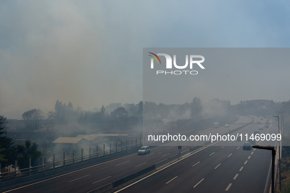 A fire is breaking out in Naples, Italy, on Sunday, in the Capodichino Airport area. The cloud of smoke is invading the A56 at the height of...