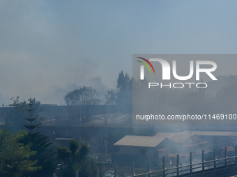 A fire is breaking out in Naples, Italy, on Sunday, in the Capodichino Airport area. The cloud of smoke is invading the A56 at the height of...