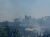 A fire is breaking out in Naples, Italy, on Sunday, in the Capodichino Airport area. The cloud of smoke is invading the A56 at the height of...