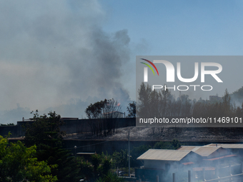 A fire is breaking out in Naples, Italy, on Sunday, in the Capodichino Airport area. The cloud of smoke is invading the A56 at the height of...