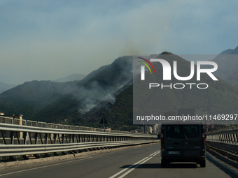 A large forest fire is breaking out on Sunday afternoon on Monte Pendolo, between the municipalities of Gragnano and Pimonte in the Naples a...