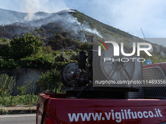 A large forest fire is breaking out on Sunday afternoon on Monte Pendolo, between the municipalities of Gragnano and Pimonte in the Naples a...