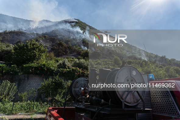 A large forest fire is breaking out on Sunday afternoon on Monte Pendolo, between the municipalities of Gragnano and Pimonte in the Naples a...