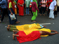 Hindu devotees are performing rituals as they take part in the annual religious 'Lakhi Pad Yatra' for the 'darshan' of Lord Kalyan, at Diggi...