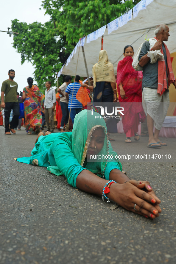 Hindu devotees are performing rituals as they take part in the annual religious 'Lakhi Pad Yatra' for the 'darshan' of Lord Kalyan, at Diggi...