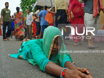 Hindu devotees are performing rituals as they take part in the annual religious 'Lakhi Pad Yatra' for the 'darshan' of Lord Kalyan, at Diggi...