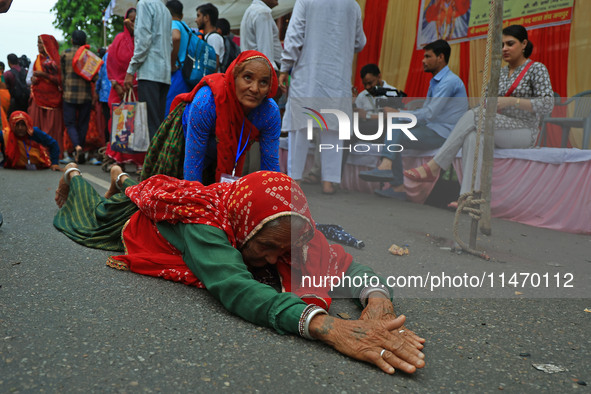 Hindu devotees are performing rituals as they take part in the annual religious 'Lakhi Pad Yatra' for the 'darshan' of Lord Kalyan, at Diggi...