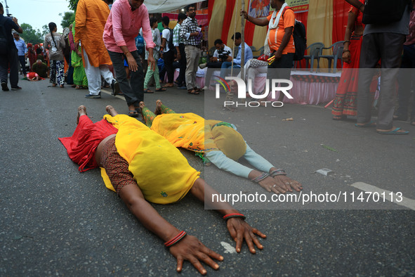 Hindu devotees are performing rituals as they take part in the annual religious 'Lakhi Pad Yatra' for the 'darshan' of Lord Kalyan, at Diggi...