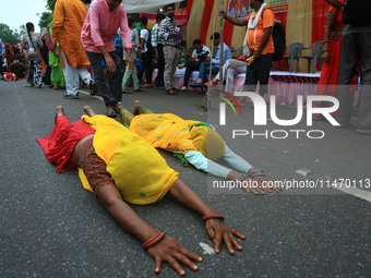 Hindu devotees are performing rituals as they take part in the annual religious 'Lakhi Pad Yatra' for the 'darshan' of Lord Kalyan, at Diggi...