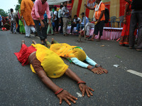 Hindu devotees are performing rituals as they take part in the annual religious 'Lakhi Pad Yatra' for the 'darshan' of Lord Kalyan, at Diggi...